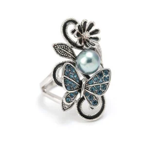 Bague Papillon Perles Bleue