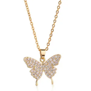 Collier Papillon Doré Et Strass