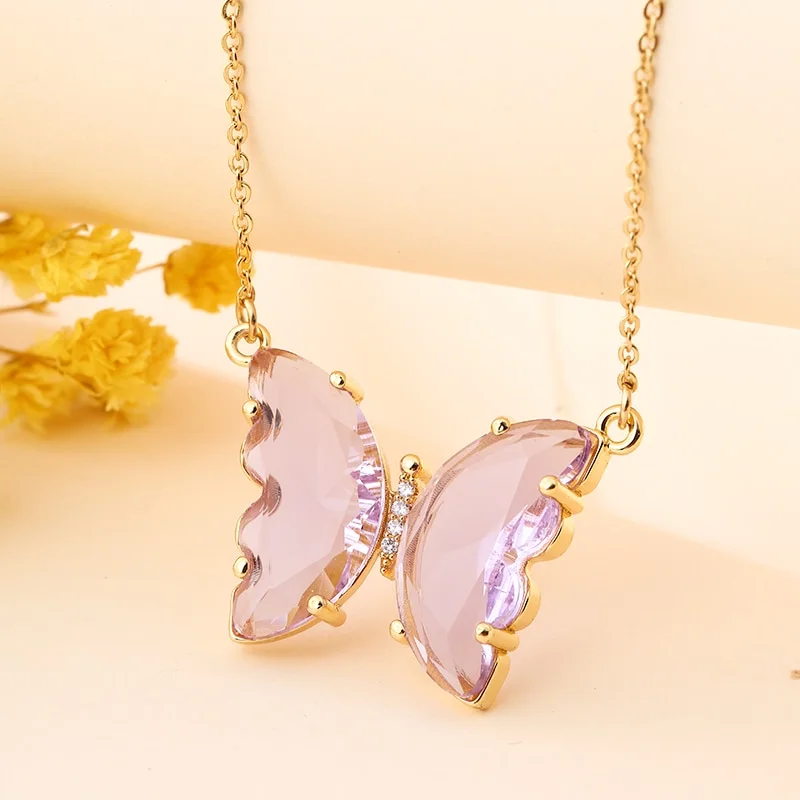 Collier Papillon Rose