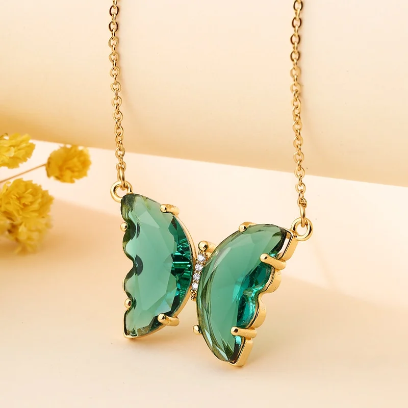 Collier Papillon Vert Émeraude